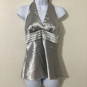 Vintage Y2K Silver Funky Festival Rave Disco Beachy Summer Satin Halter Top S